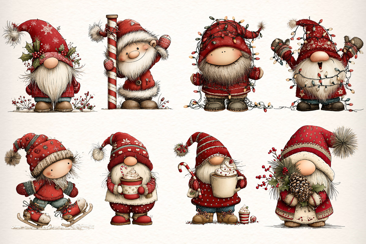 Whimsical Christmas Gnome Clipart, an Illustration by Dream Creation (Photo 2 of 8)