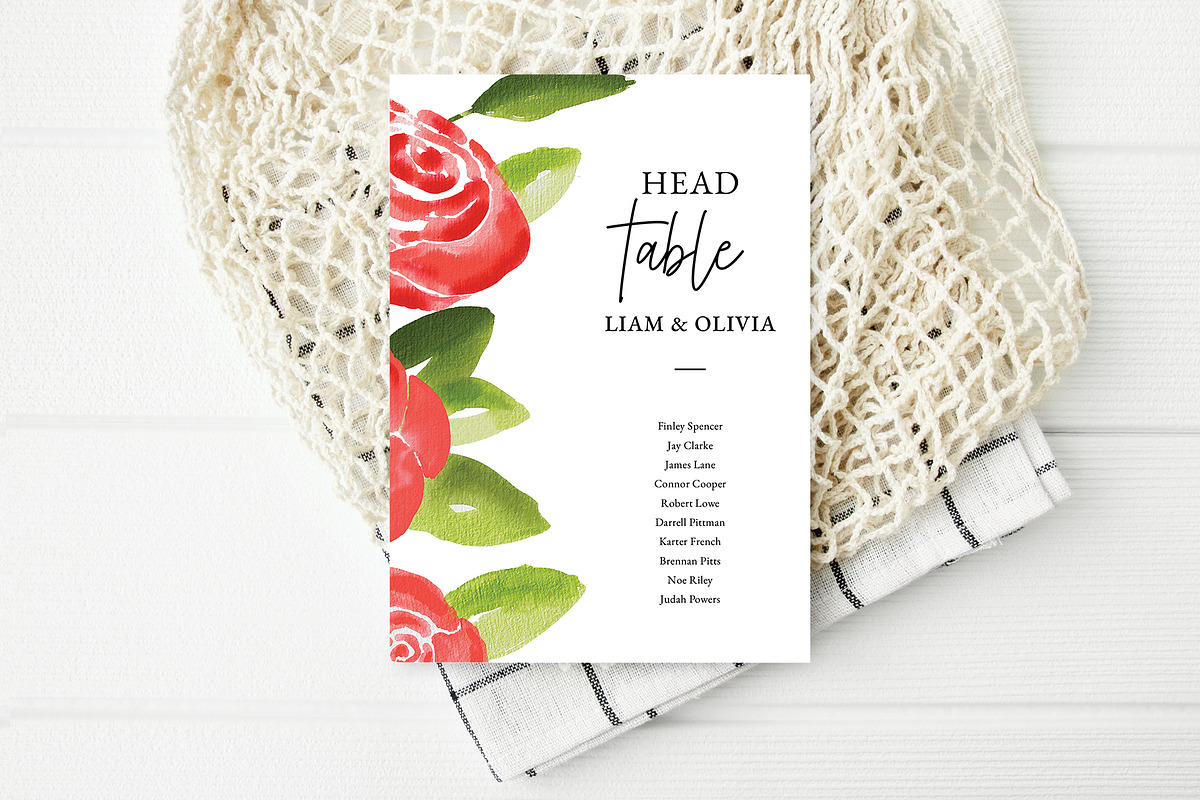 Red Rose Floral Seating Cards, a Stationery Template by Beyond Muse (Photo 3 of 3)