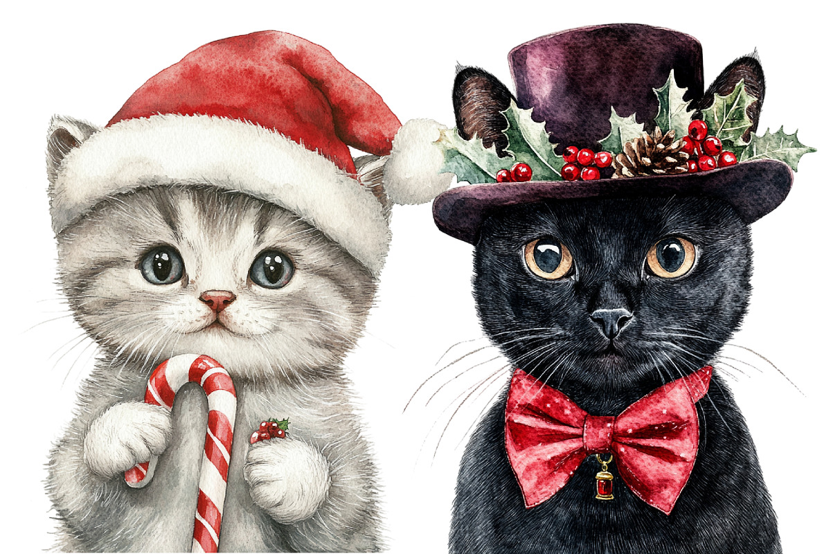 Christmas Hat and Cat Face Clipart, a Seasonal Illustration by CitraGraphics (Photo 4 of 5)