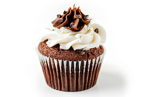 Chocolate cupcake with whipped cream on white background, a Food & Drink Photo by AlyaAnd