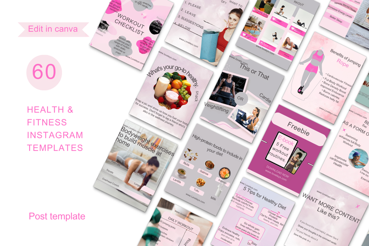 60 Health & Fitness Canva Templates