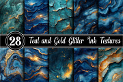 Teal and Gold Glitter Ink Textures, an Illustration by RobertsArt (Thumbnail 1 of 6)