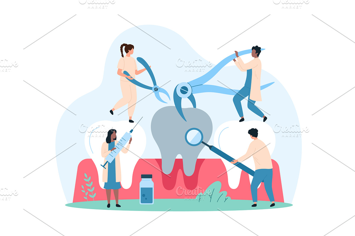 Procedure rotten tooth extraction, an Object Illustration by Flashvector