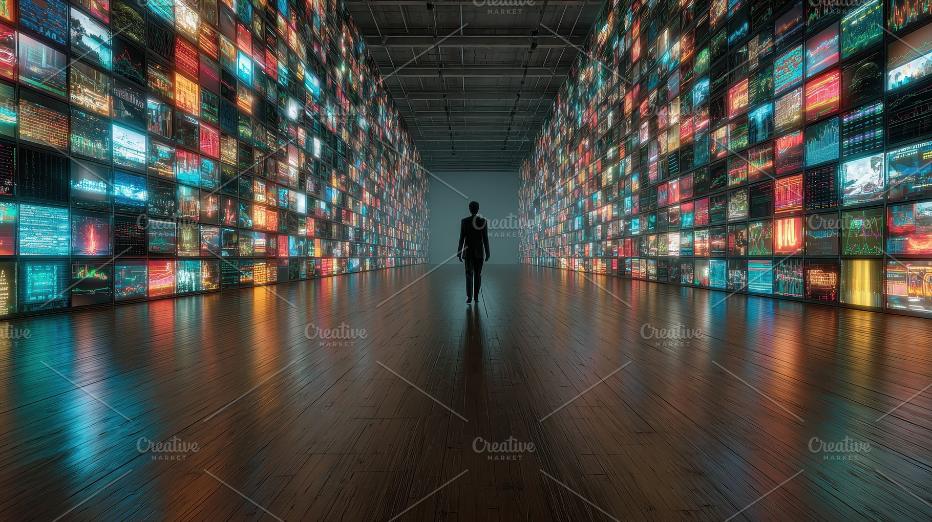 Man walks through digital informatio, an Abstract Photo by Pixeness Studio
