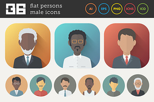 Flat Icons Set of Male Persons