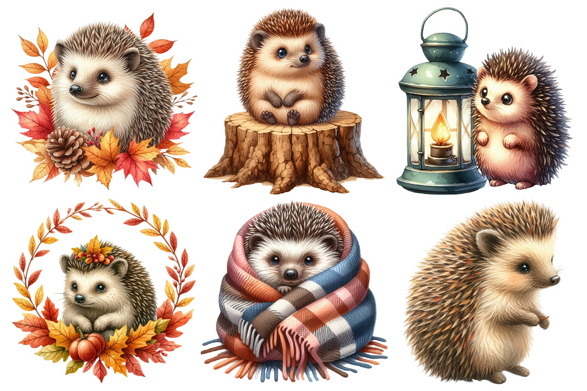 Autumn Hedgehog Clipart, an Illustration by Pixels.Craft (Photo 2 of 7)