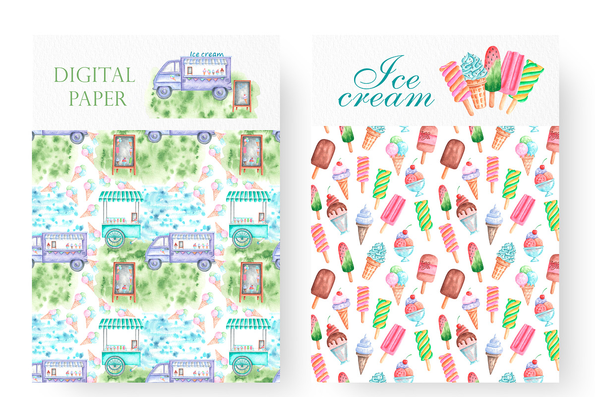Ice cream watercolor set., a Food Illustration by SabinaWatercolorArt (Photo 7 of 17)