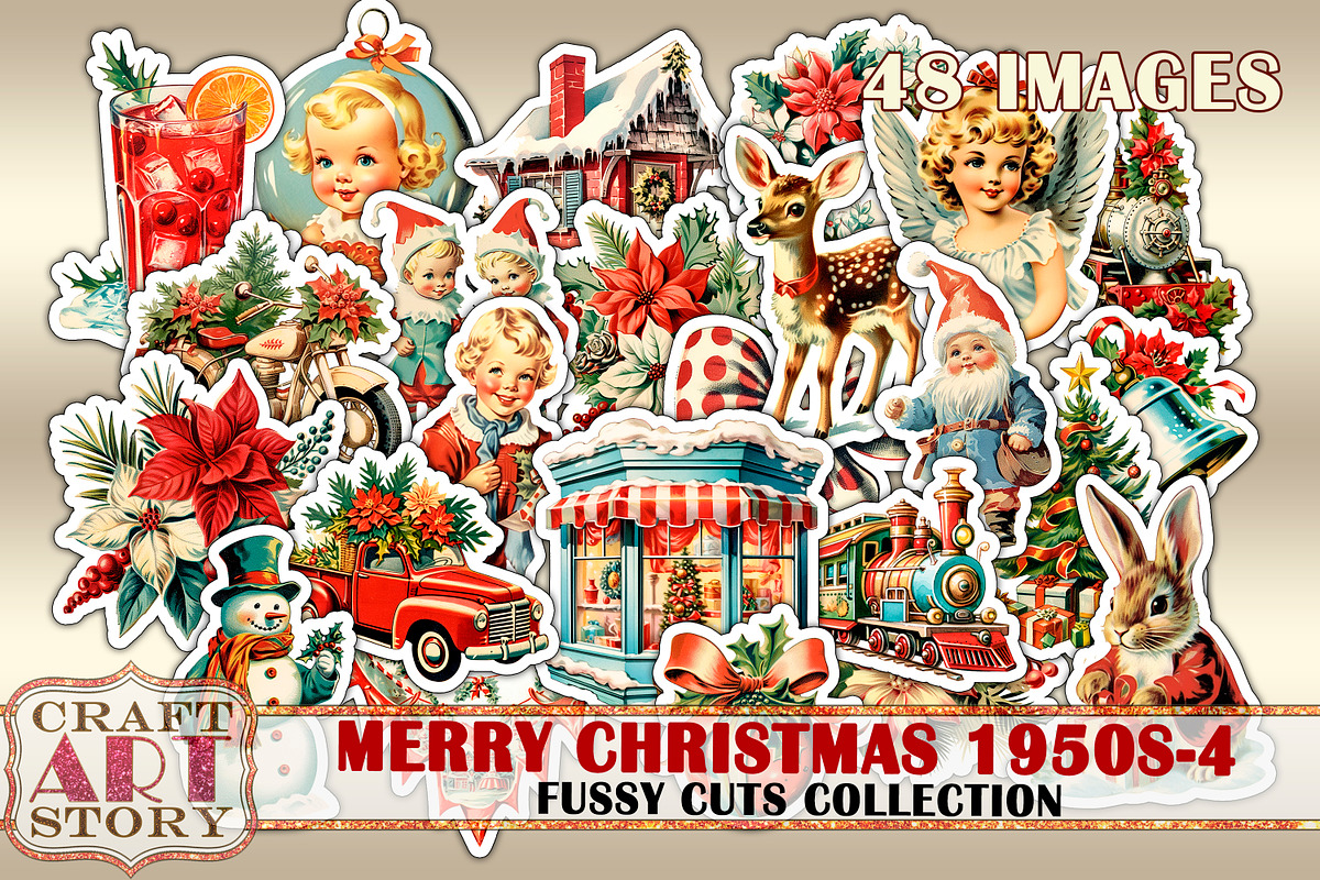 Merry Christmas Fussy-4 Cuts, a Decorative Illustration by CraftArtStory (Photo 1 of 6)