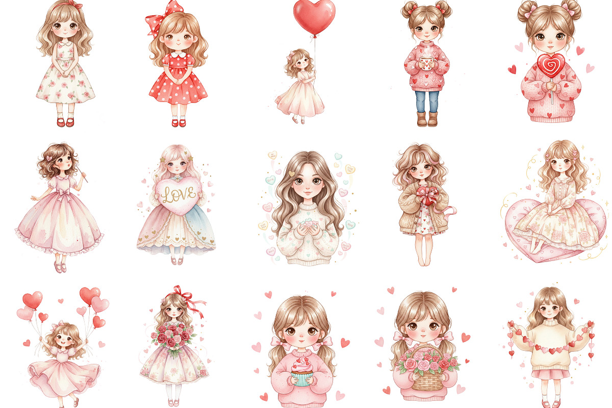 Whimsical Valentine's Day Cute Girl, an Illustration by Designking (Photo 2 of 5)