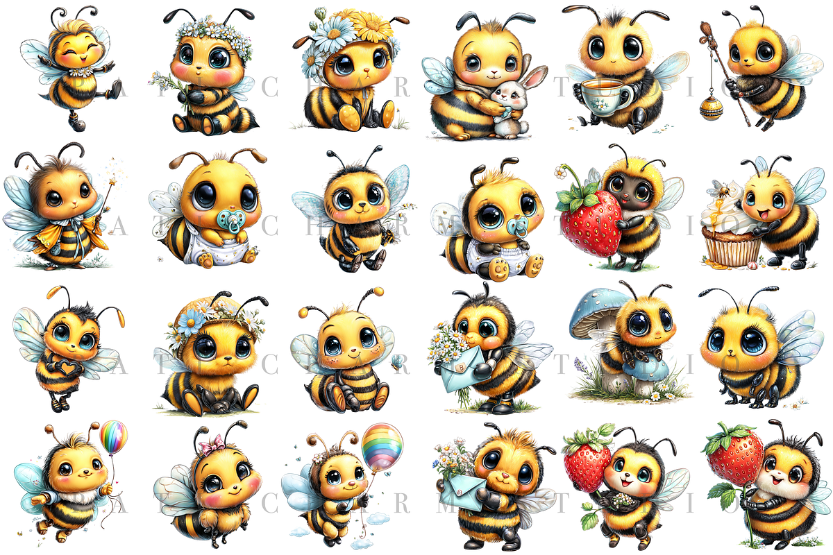100 Cute Baby Bee PNG Cliparts, an Animal Illustration by Pati Charm Studio (Photo 3 of 9)