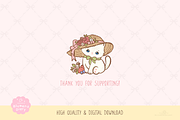 Kawaii Cat Vintage Tea Party Clipart, an Animal Illustration by Blumensdiary (Thumbnail 6 of 6)