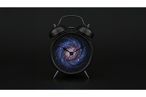 Black alarm clock with galaxy spiral, an Illustration by tilialucida
