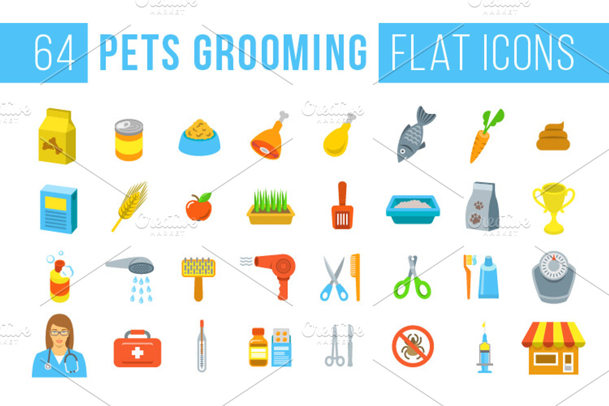 Animal Pets Grooming Flat Icons preview 2