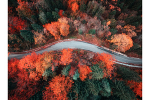 Aerial view of mountain road and, a Nature Photo by den-belitsky