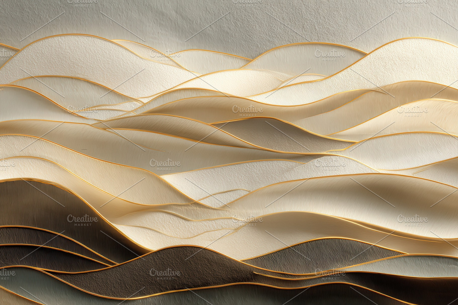 Abstract Gold and Beige Waves Luxury, a Photo by Pixeness Studio