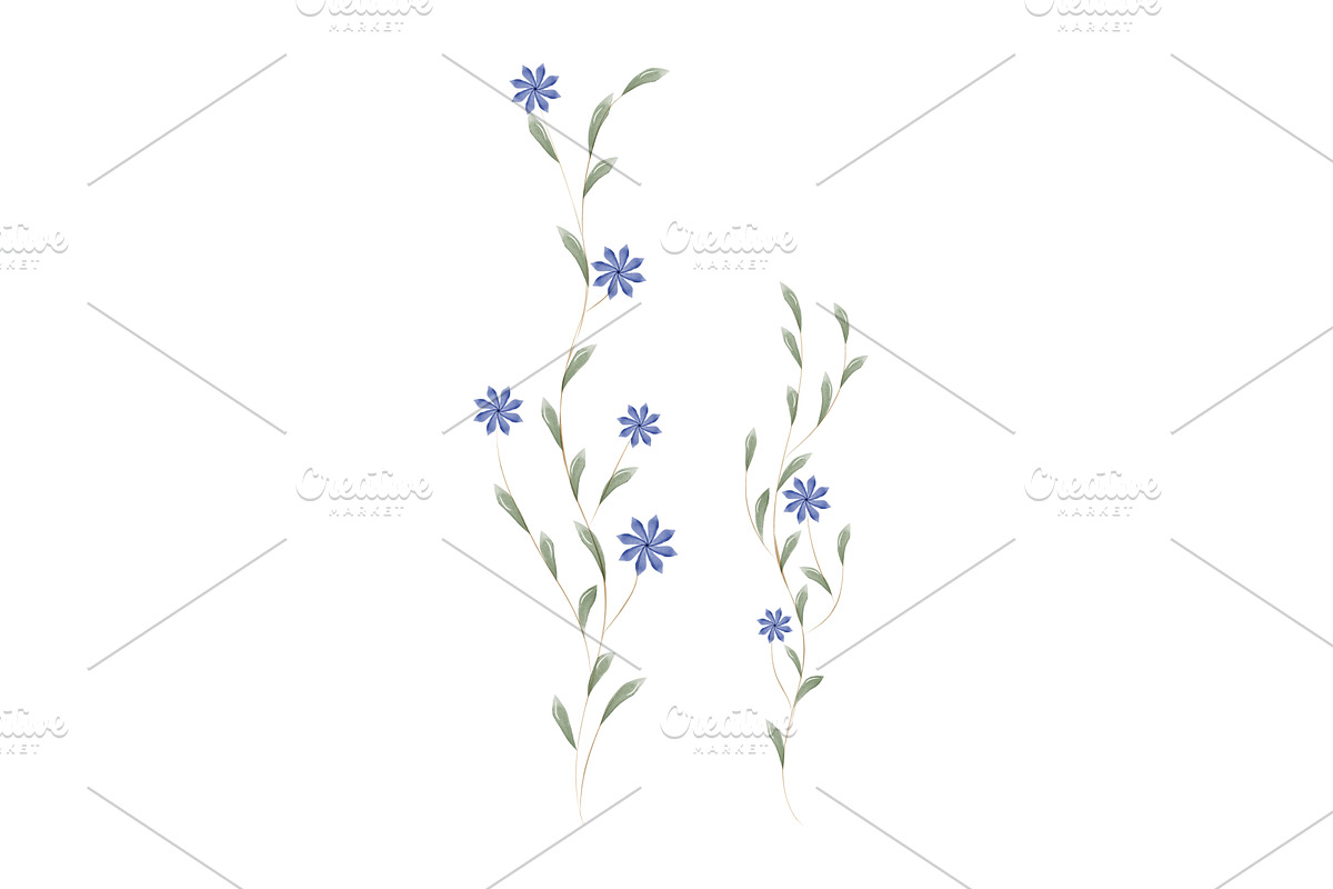 Delicate watercolor blue flowers and, an Object Illustration by okskukuruza