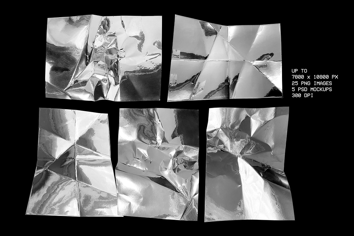 Silver Paper Textures + 5 Mockups, a Texture Graphic by Marie T (Photo 4 of 17)