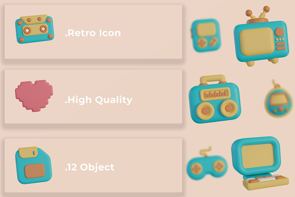 3D Retro Icon Set, an Object Graphic by Artnivora.Std (Photo 2 of 4)
