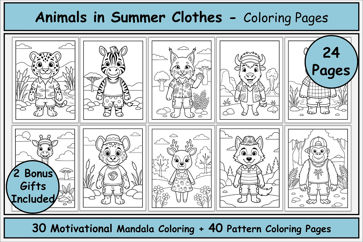 Animal-Themed Summer Coloring Pages, a Seasonal Illustration by Lamia Emad (Photo 1 of 5)