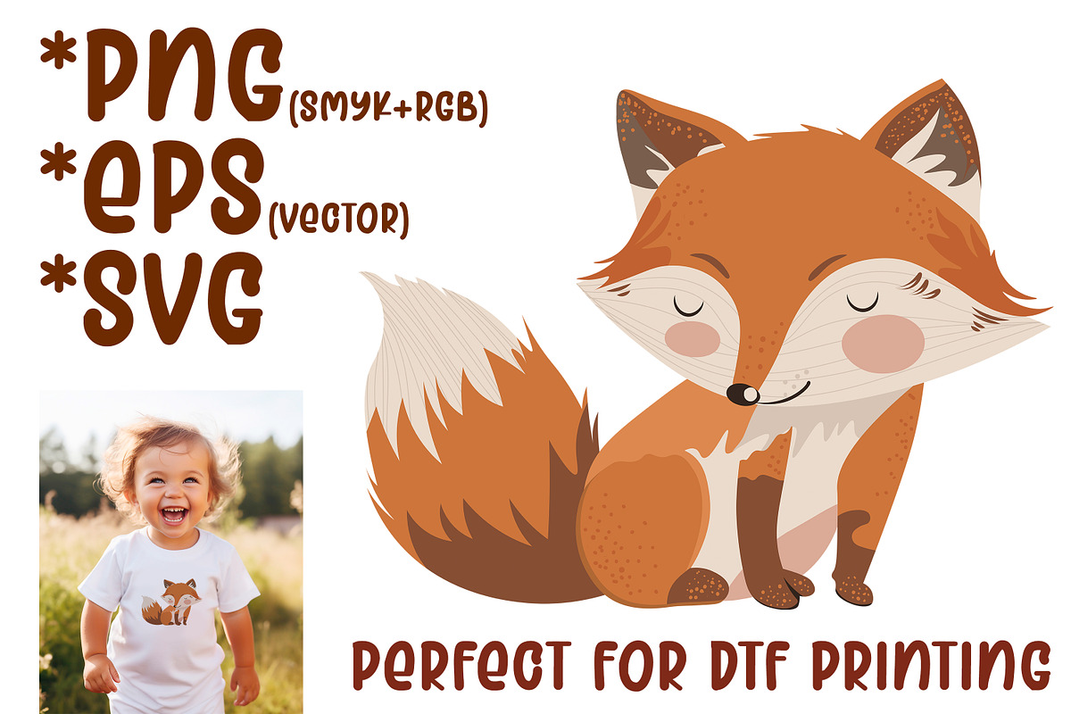 Cute Fox DTF printing PNG SVG EPS, an Animal Illustration by Big Squirrel