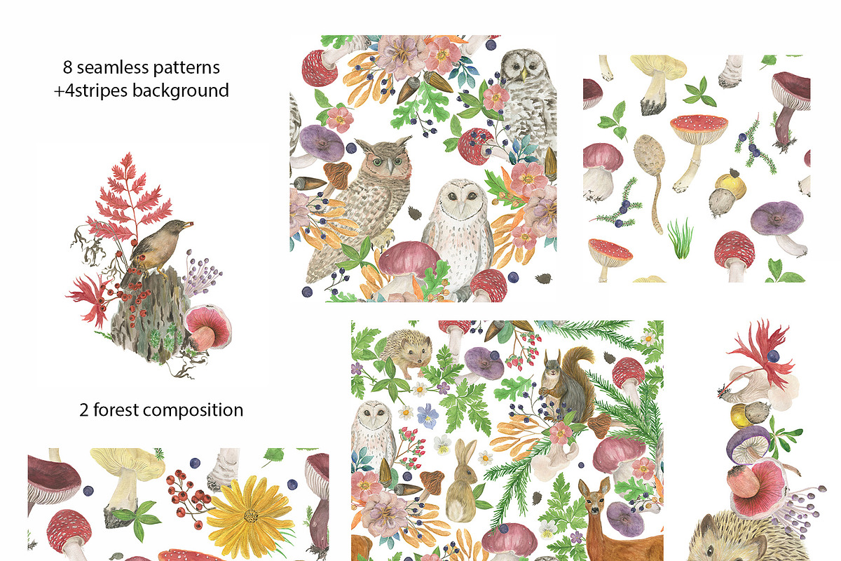 Watercolor mushrooms collection, a Pattern Graphic by ramika (Photo 2 of 5)