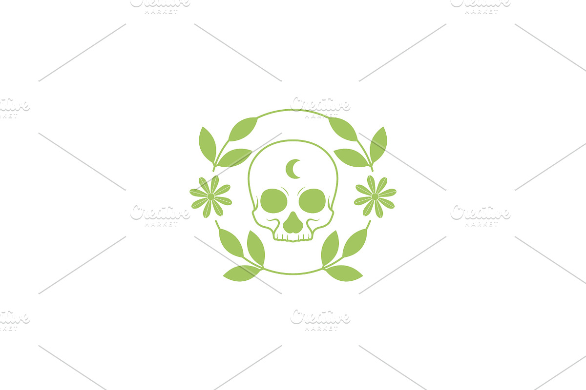 skull with leaf green logo design, a Branding & Logo Template by devastd
