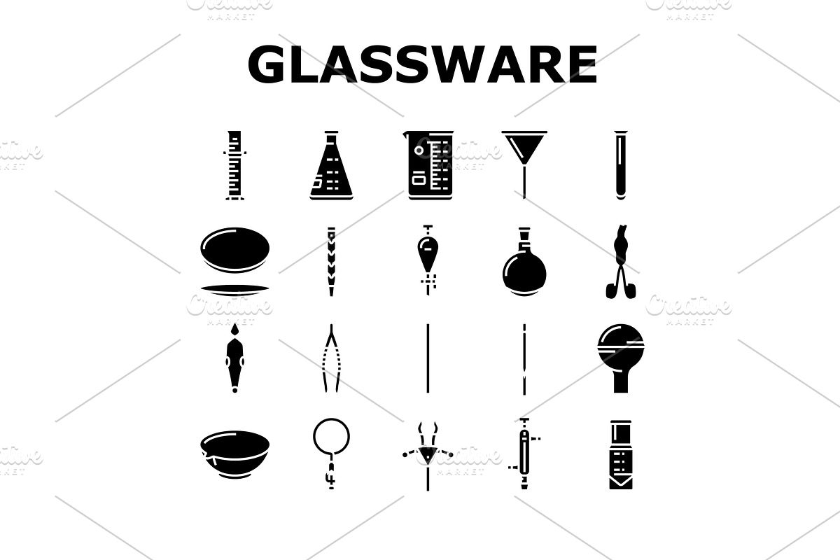 chemical glassware laboratory icons, an Illustration by pikepicture ...