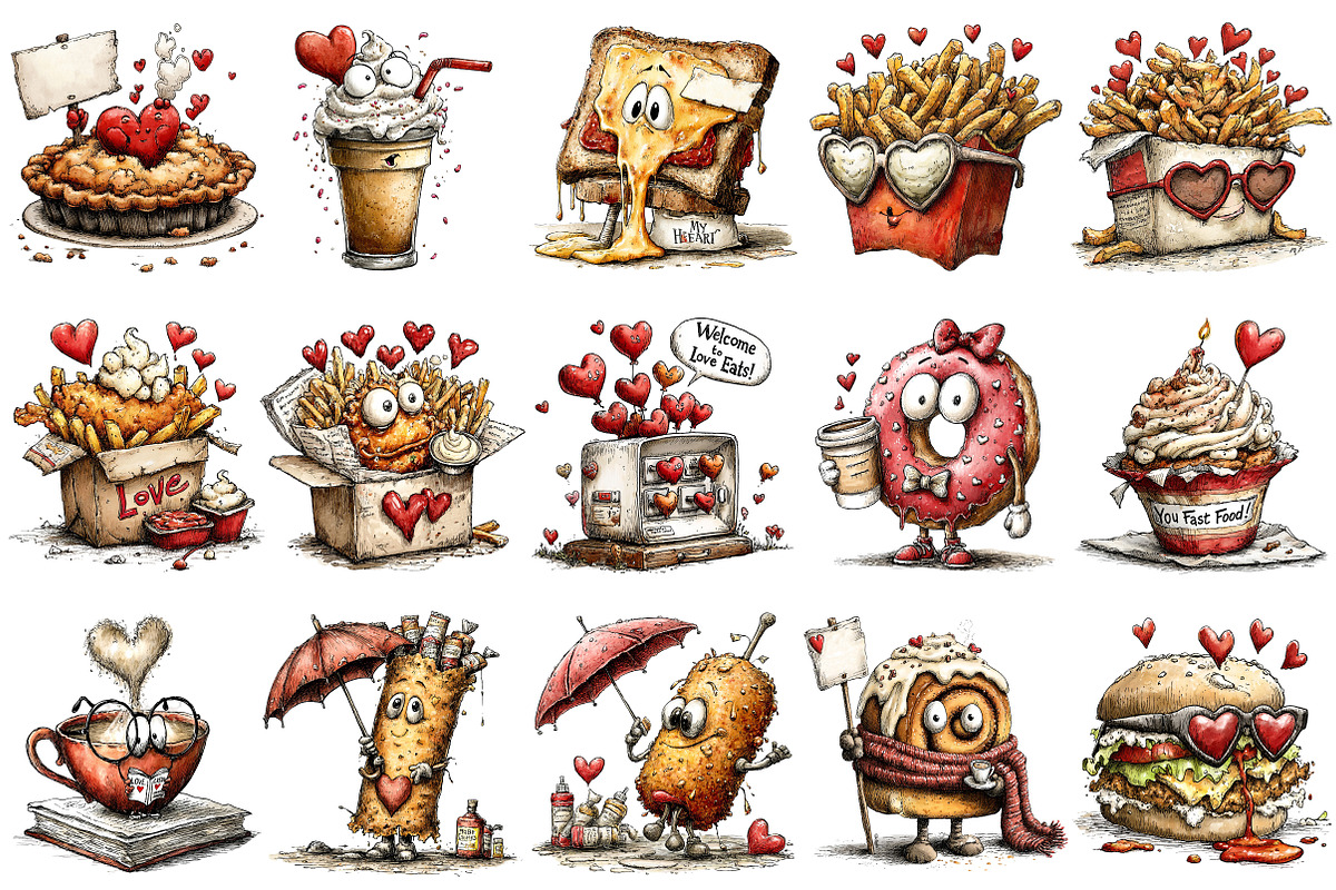 Quirky Valentine's Fast Food Clipart, an Illustration by OK Design (Photo 3 of 6)