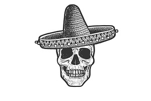 Skull In Mexican Sombrero Sketch