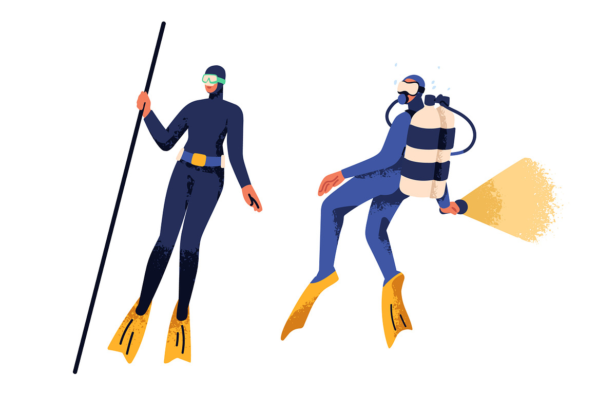 Divers set. Underwater scuba diving, a Person Illustration by Good Studio (Photo 3 of 5)