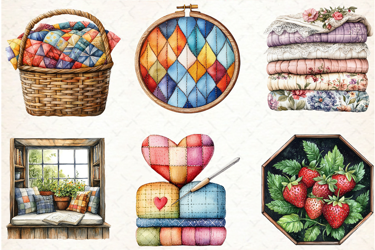 Watercolor Cottage Quilts Fussy Clip, an Illustration by Libby Wishes (Photo 6 of 6)