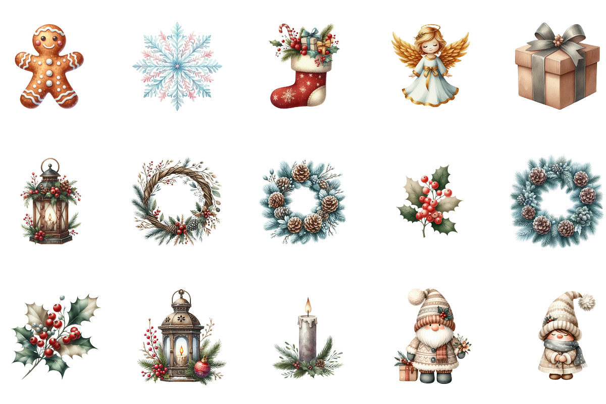 Watercolor Neutral Christmas Clipart, an Illustration by Designworld (Photo 3 of 6)