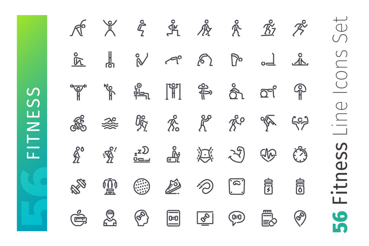Fitness Line Icons Set, an Outline Icon by Voysla's Shop (Photo 2 of 4)