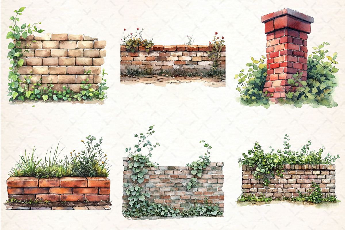 Watercolor Brick Wall Sublimation Cl, an Illustration by DreamCafeArt (Photo 4 of 7)