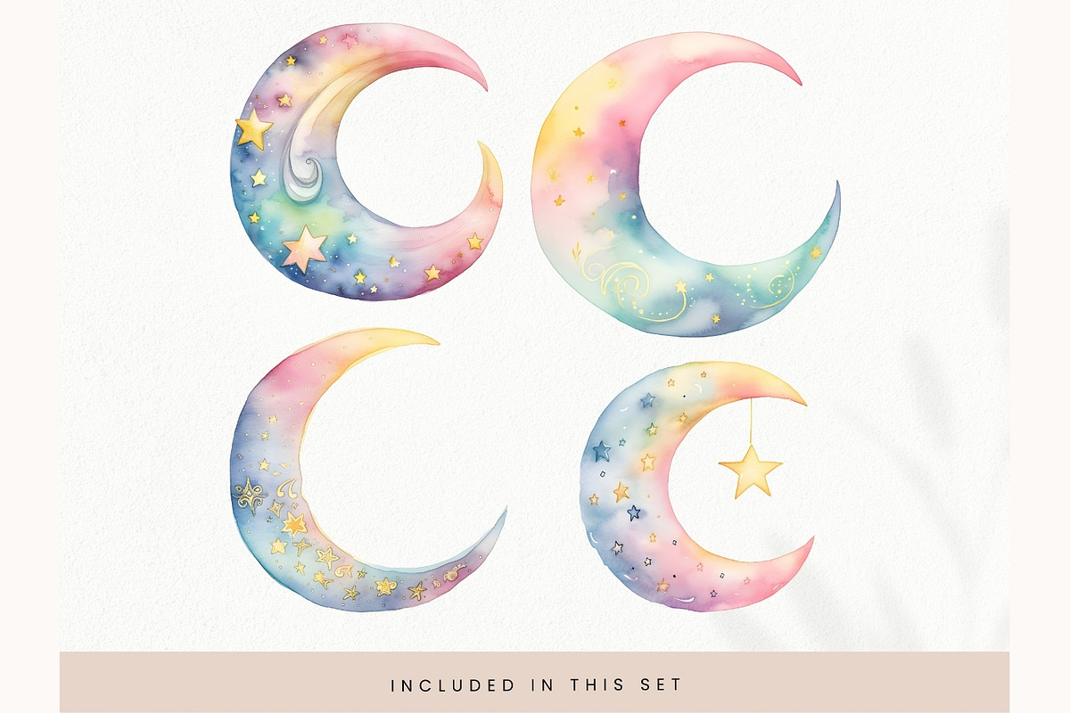 Watercolor Moon Clipart PNG, Pastel, a Decorative Illustration by illuztrate (Photo 6 of 6)