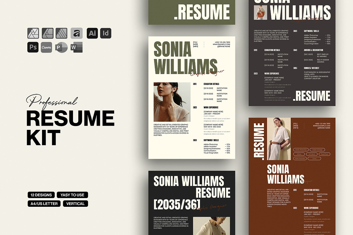 Professional Resume Kit Template, a Resume Template by DesignCrest (Photo 1 of 8)