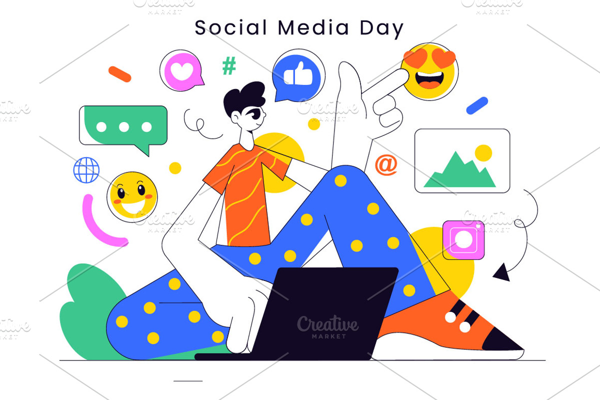 7 Social Media Day Illustration, a Seasonal Illustration by denayunebgt (Photo 3 of 4)