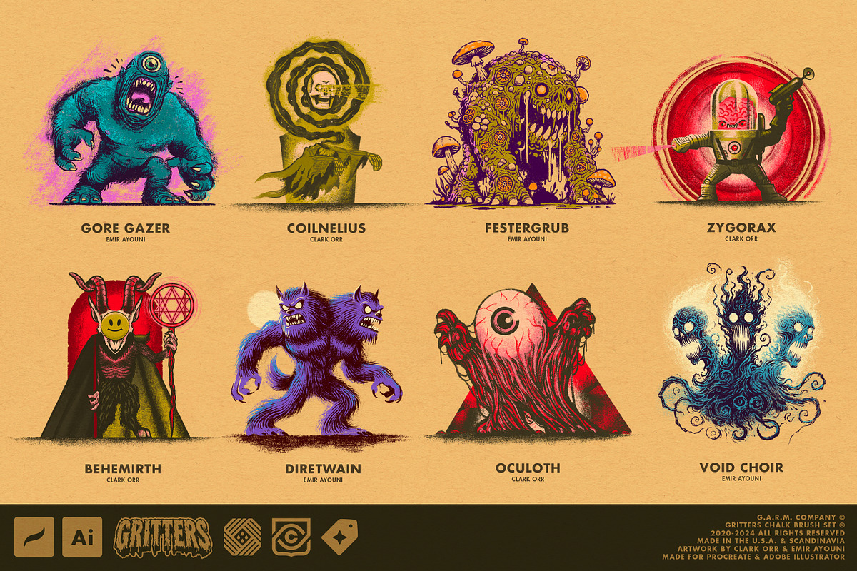 Gritters Chalk Brushes (Illustrator), a Brush Add-On by G.A.R.M. Company (Photo 10 of 12)