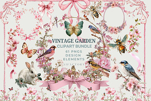 Vintage Garden Borders Frame Bow PNG