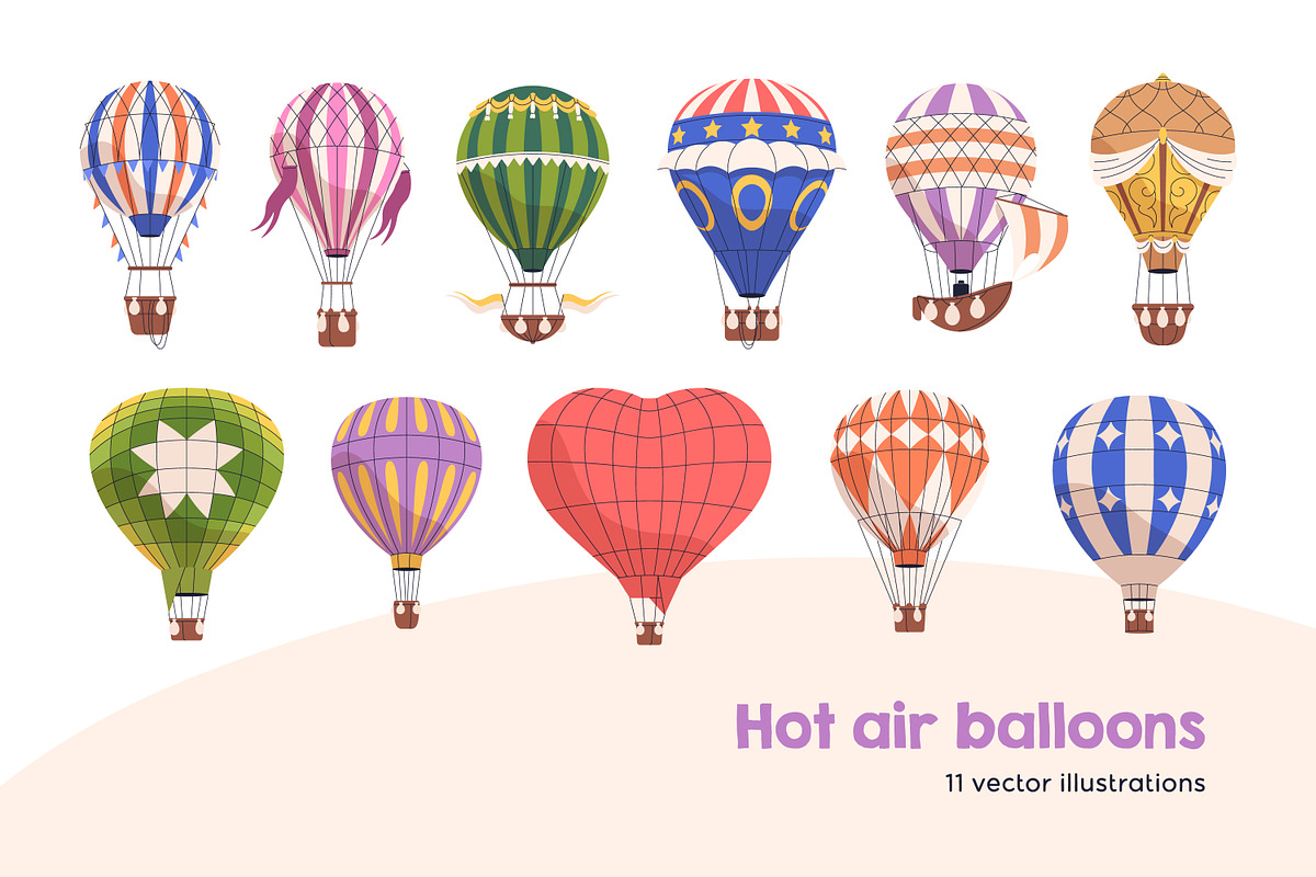 Hot air balloons for sky flying set, a Transportation Illustration by Good Studio (Photo 1 of 7)