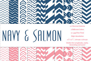 Navy & Salmon Chevron Pattern Papers