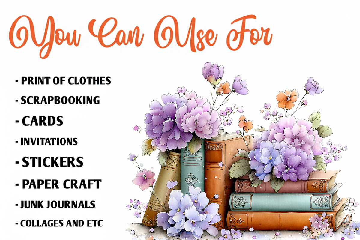 Spring Flower Book Stack Sublimation, an Illustration by CreationArt (Photo 2 of 7)