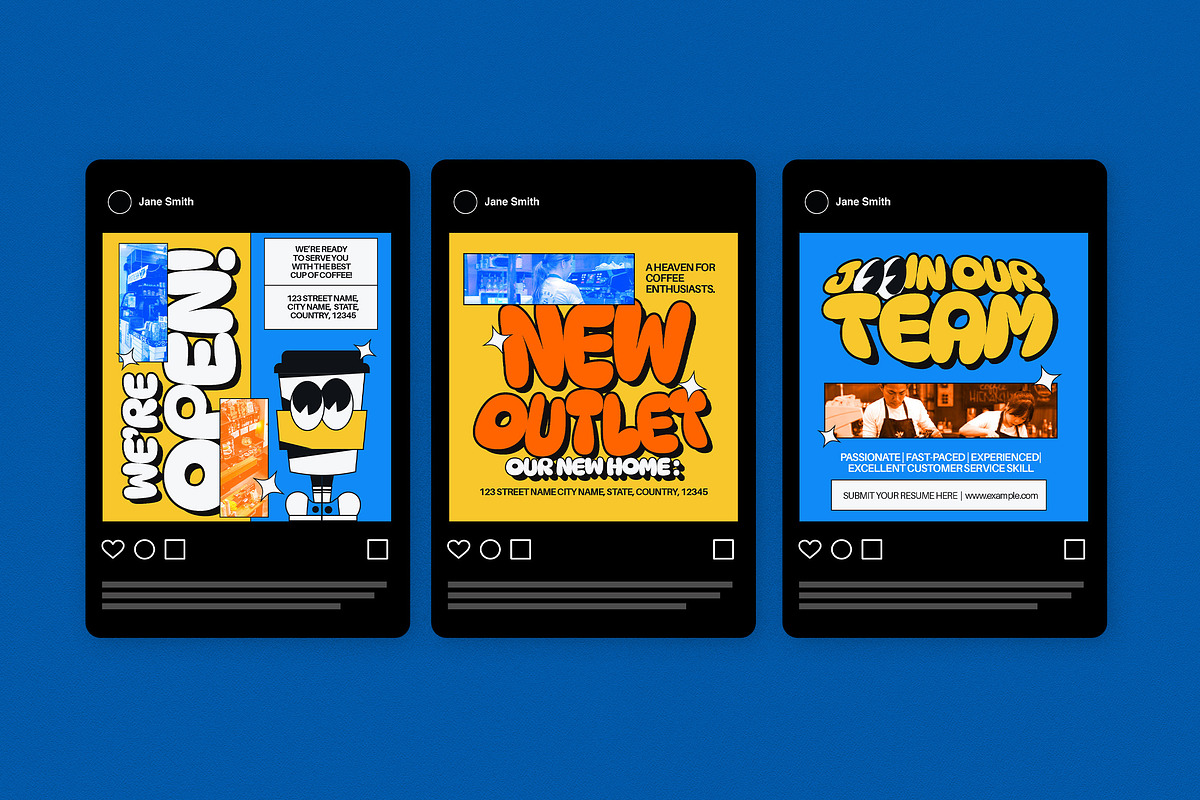 Retro Coffee Shop Instagram Set, a Social Media Template by graphicook (Photo 4 of 6)