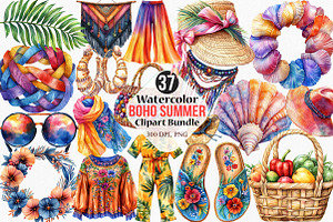 Watercolor Boho Summer Clipart, an Illustration by Canvas Craft