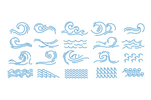 Line water wave. Simple sea linear, an Illustration by Frogella