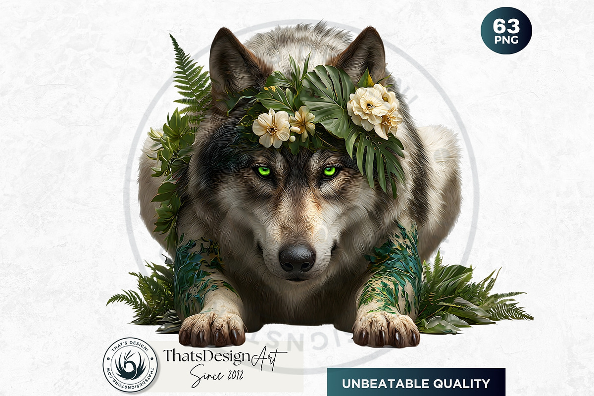 Floral Wolves Fantasy Cliparts, an Animal Illustration by ThatsDesignArt (Photo 5 of 17)