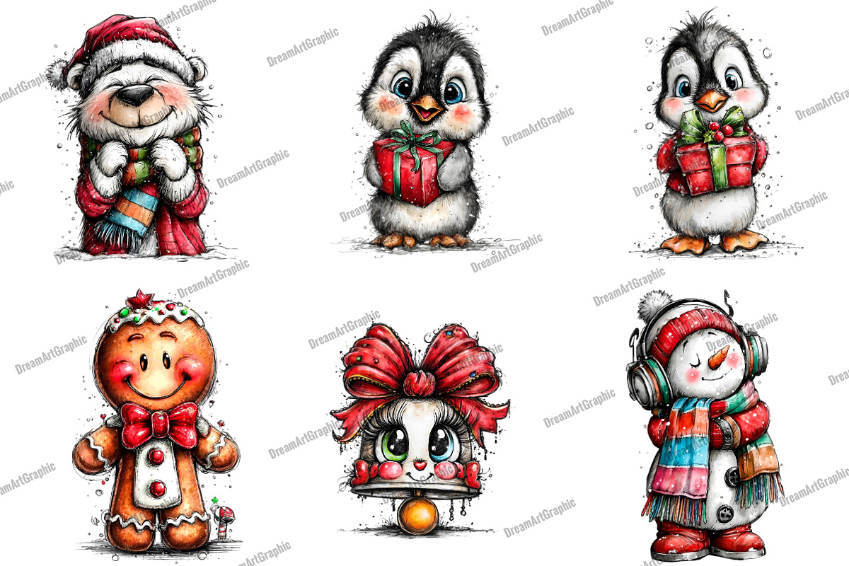 Cute Cartoon Christmas Clipart, an Illustration by DreamArtGraphic (Photo 2 of 5)