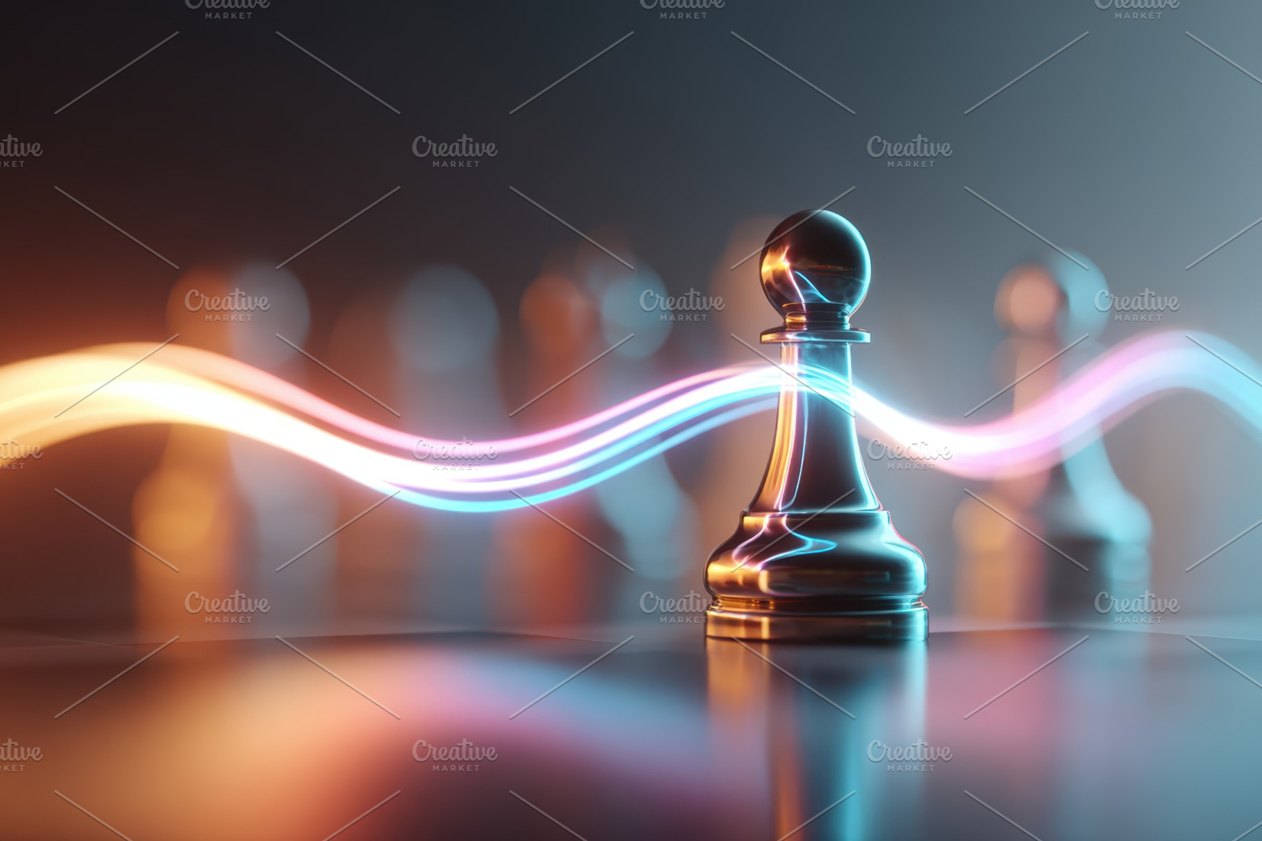 Glowing chess pawn with dynamic light trails, an Abstract Photo by AlyaAnd