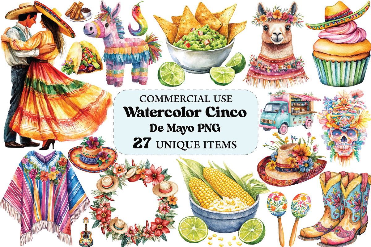 Watercolor Cinco De Mayo PNG, an Illustration by VintageArt (Photo 1 of 5)