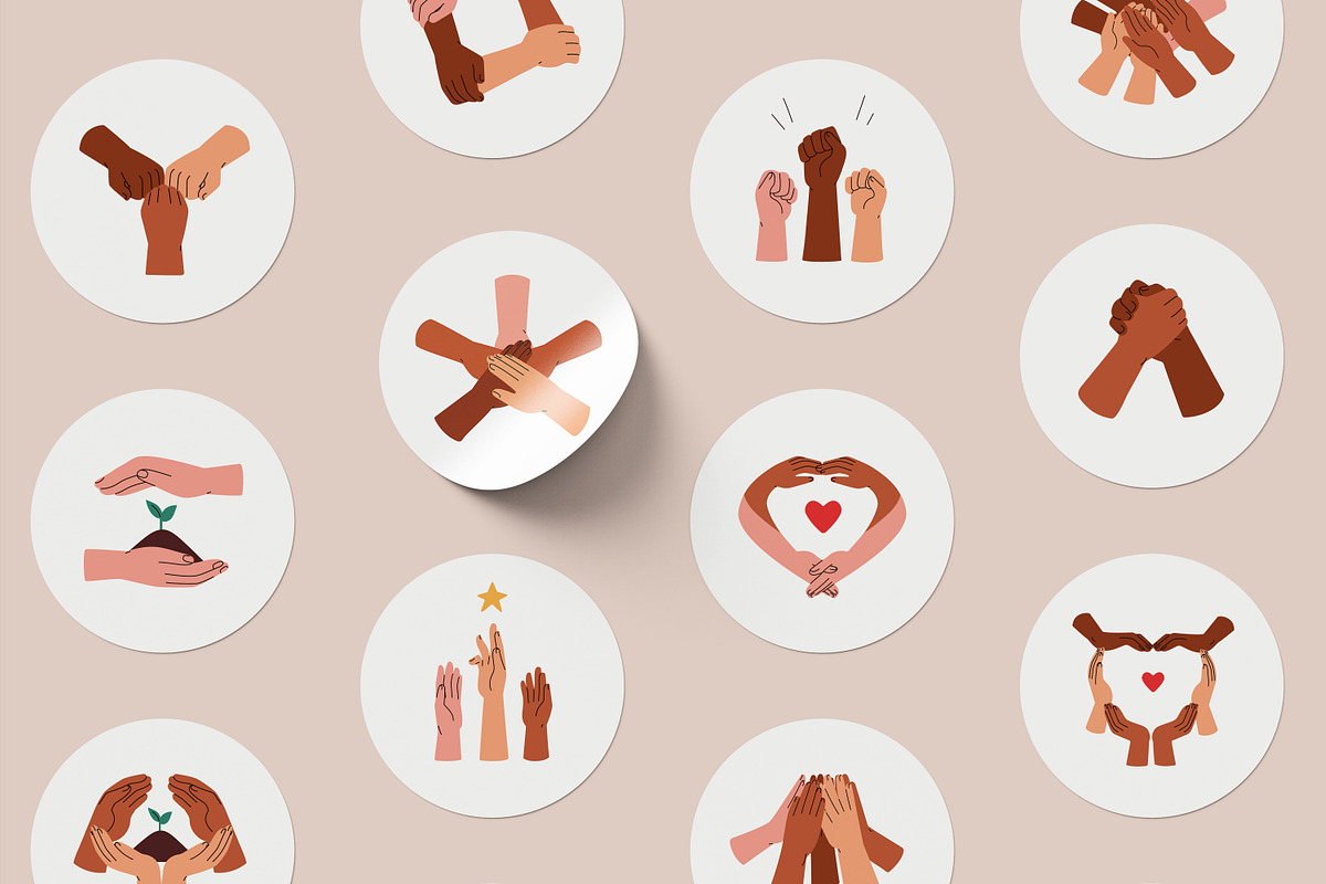 Diverse hands holding together set, a Person Illustration by Good Studio (Photo 8 of 11)